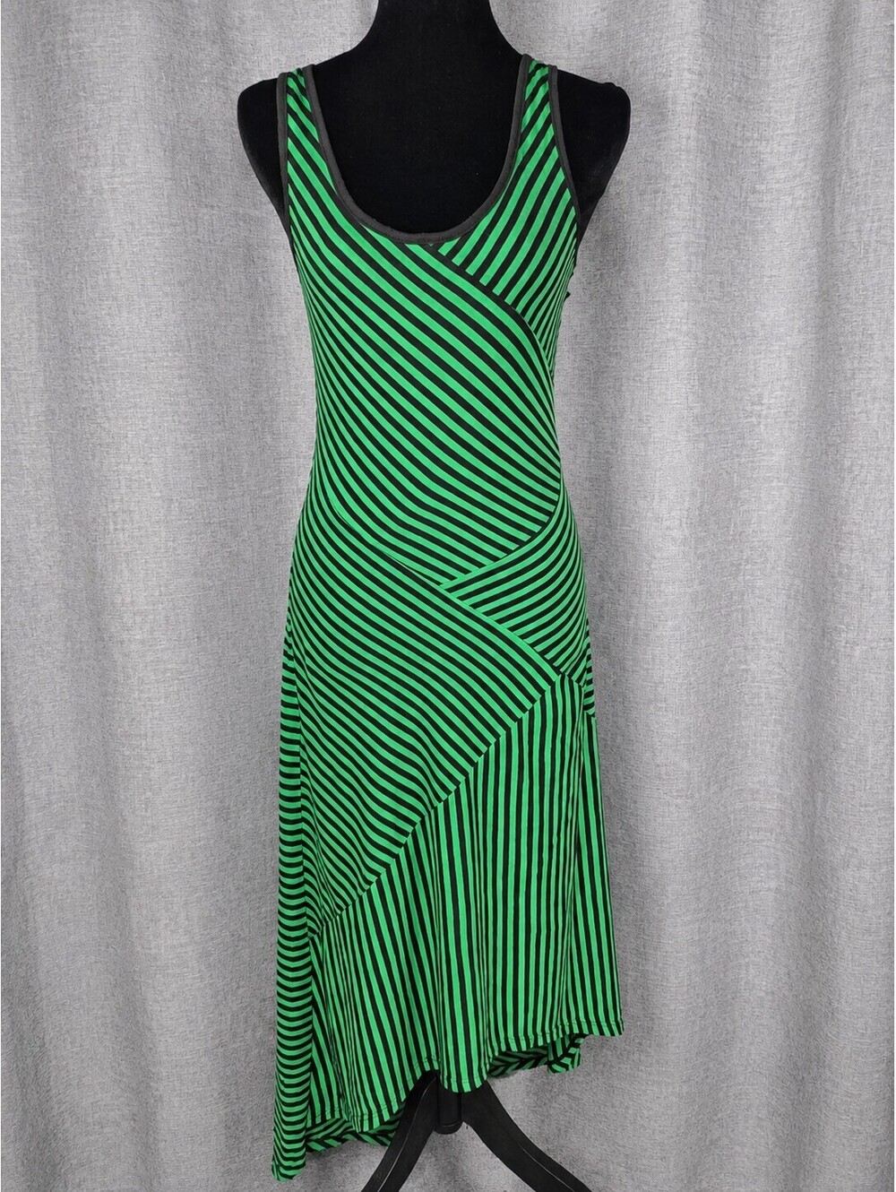 Espresso Women’s Small Green Black Striped Asymmetrical Maxi Dress